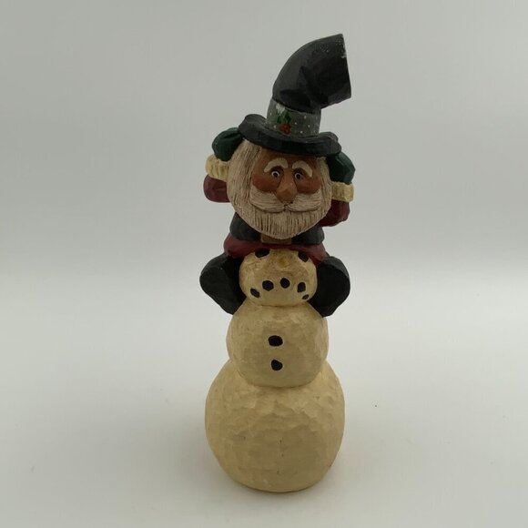 Handcrafted Rodney W. Leeseberg Santa & Snowman 1997 Figurine House of Hatten - Picture 9 of 10